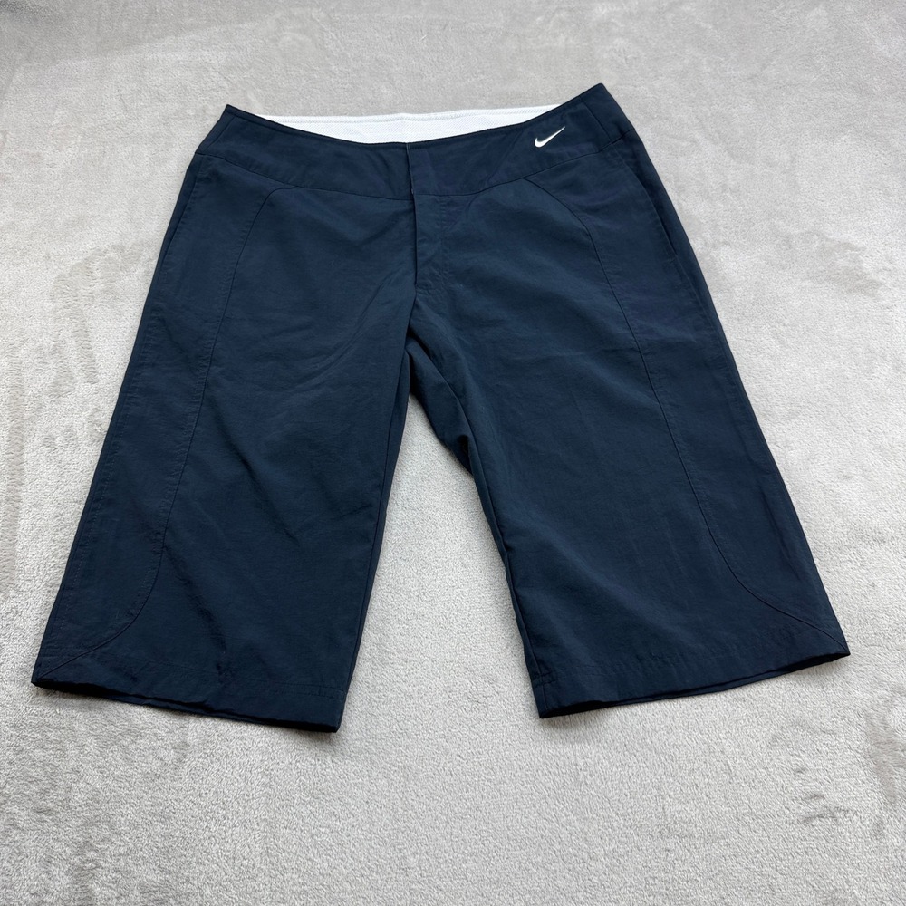 Nike Active Shorts Womens M Navy Embroidered Swoosh Y2K Deadstock Gorpcore Gym
